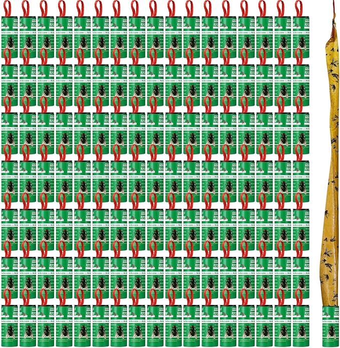 Qualirey 160 Pack Fly Strips Sticky Fly Trap Indoor Outdoor Hanging Ribbon Tape Paper Flying Insect