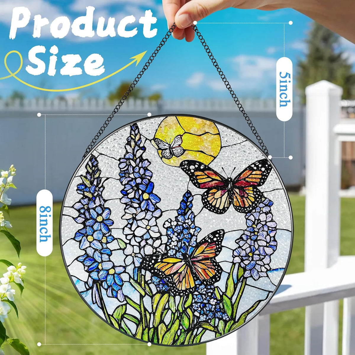 Stained Glass Window Hanging, 8 Inch Lavender & Butterfly Sun Catcher Decor, Stained Glass