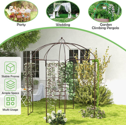 HAPPYGRILL Birdcage Shape Garden Arbor, 7 x 8.4 ft Heavy Duty Metal Garden Gazebo Pergola with