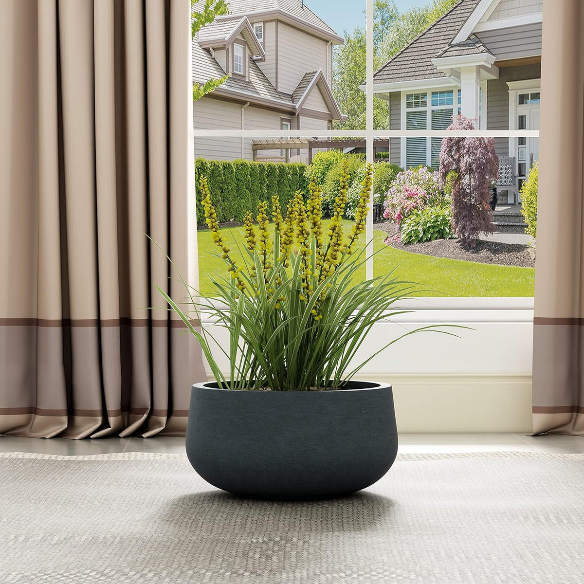 Kante 15.7" Dia Round Concrete Planter, Cement Plant Pots with Drainage Hole and Rubber Plug for