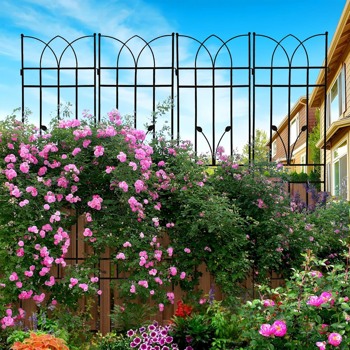 4 Pack Metal Garden Trellis 71" Black Fence Rustproof Garden Trellis for Climbing Plants Support