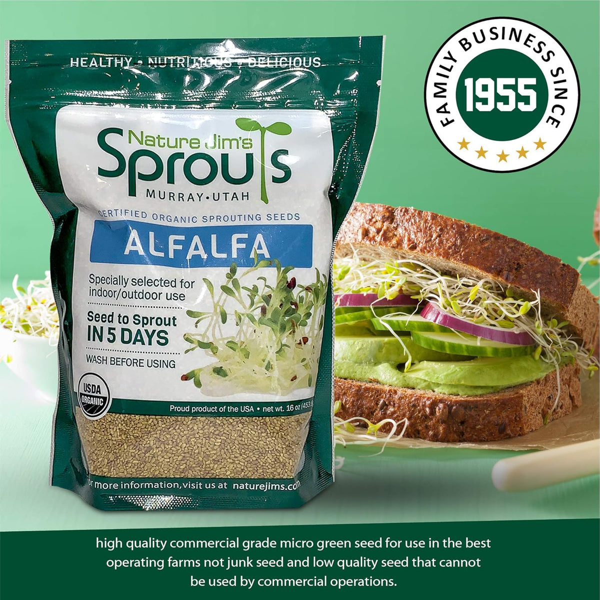 Nature Jims Radish Sprout Seeds – 16 Ounce Organic Sprouting Seeds – Non-GMO Premium Radish