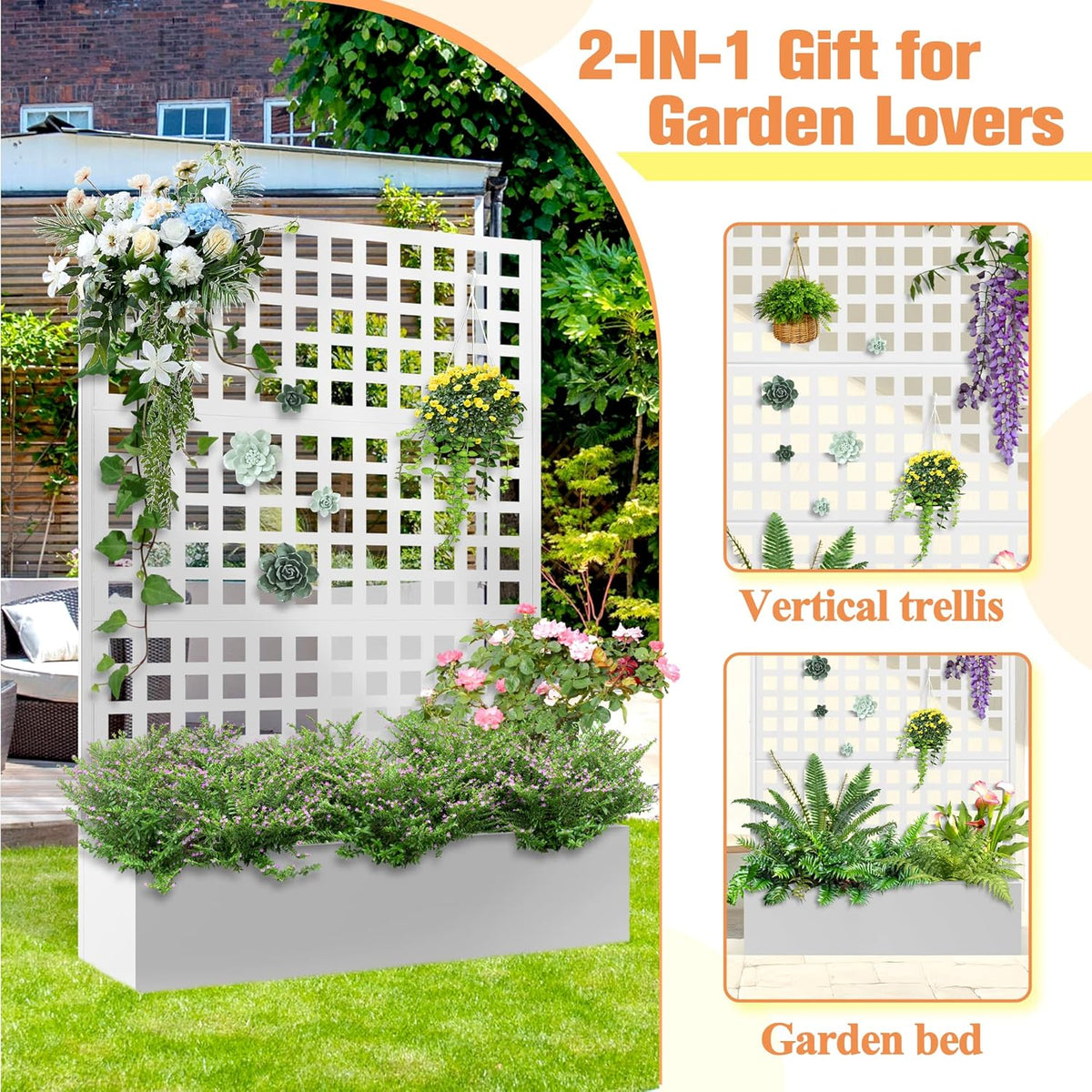 Metal Planter Box with Trellis & Wheels, Raised Garden Bed with Privacy Screen, Outdoor Standing