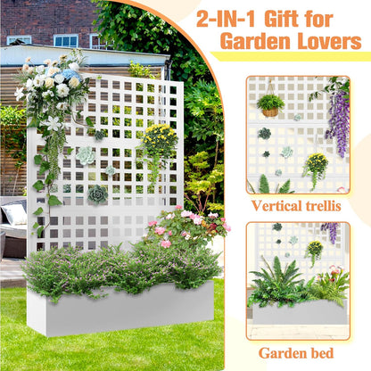 Metal Planter Box with Trellis & Wheels, Raised Garden Bed with Privacy Screen, Outdoor Standing