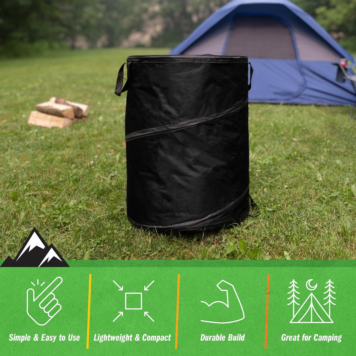 Wakeman Collapsible Trash Can - 46-Gallon Garbage Can Outdoor Bin with 3 Stakes for RV, Camping