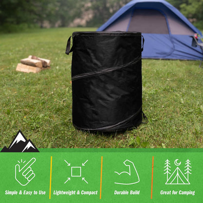 Wakeman Collapsible Trash Can - 46-Gallon Garbage Can Outdoor Bin with 3 Stakes for RV, Camping