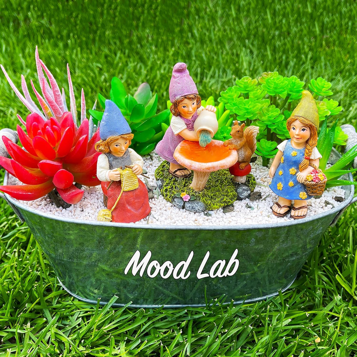 Mood Lab Miniature Garden Gnomes - Lady Gnomes Kit of 3 pcs - Figurines & Accessories Set - Outdoor