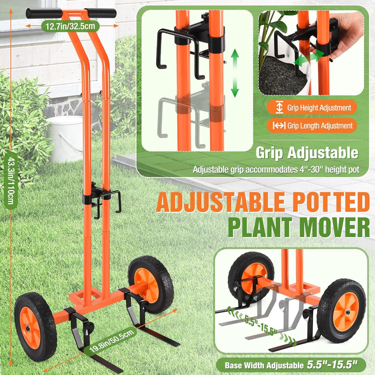 Plant Caddy with Wheels, Heavy Duty Plant Dolly Cart with Adjustable Grabbing Arm and Suction Cups