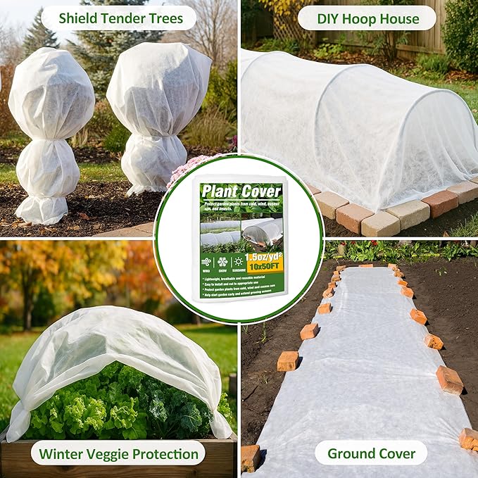 Gardzen 1.5 oz Plant Covers Freeze Protection, Reusable 10ft x 50ft Floating Row Covers, Thicker