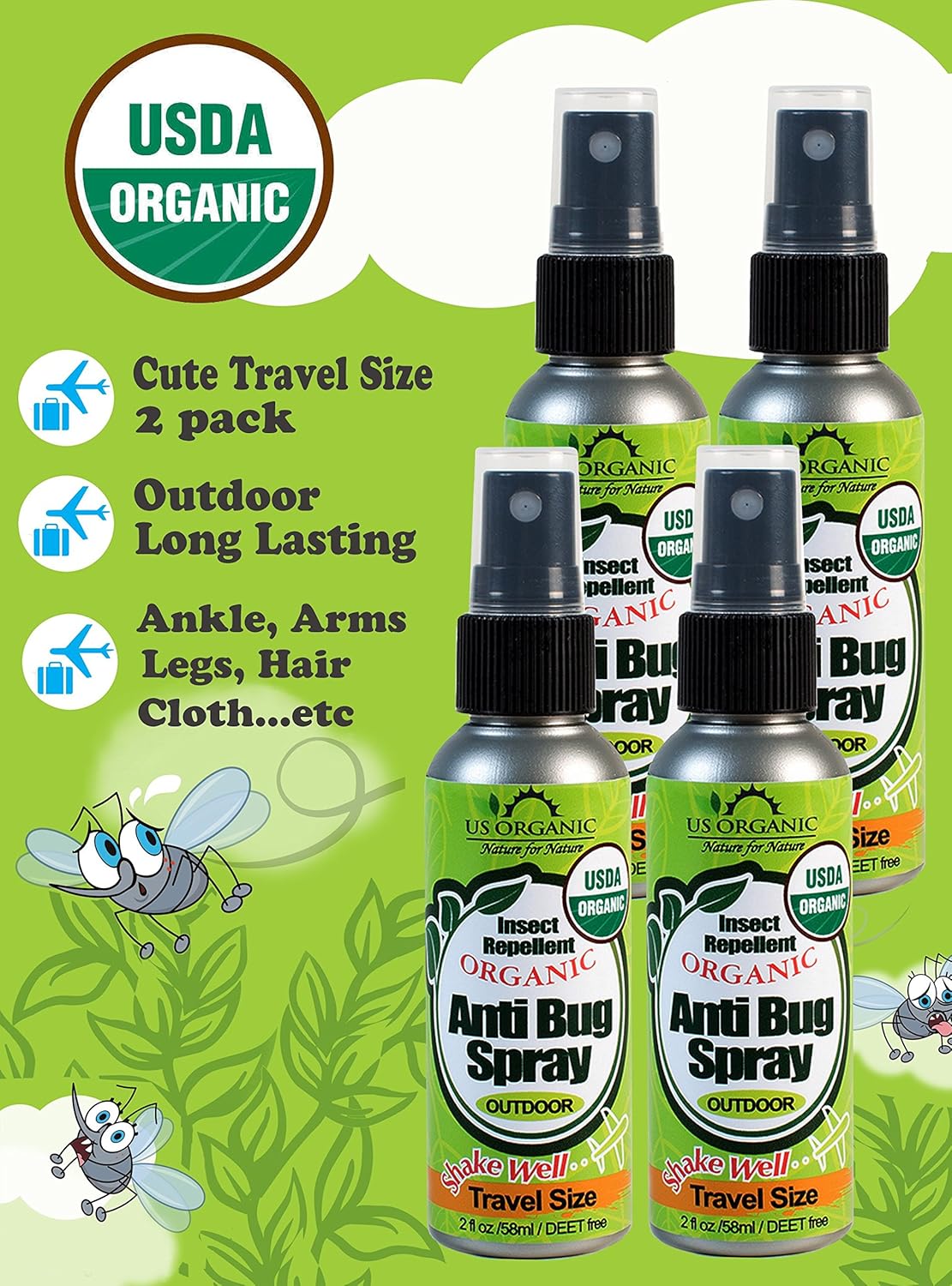 US Organic Mosquito Repellent Anti Bug Outdoor Pump Sprays, USDA Certification, Cruelty Free
