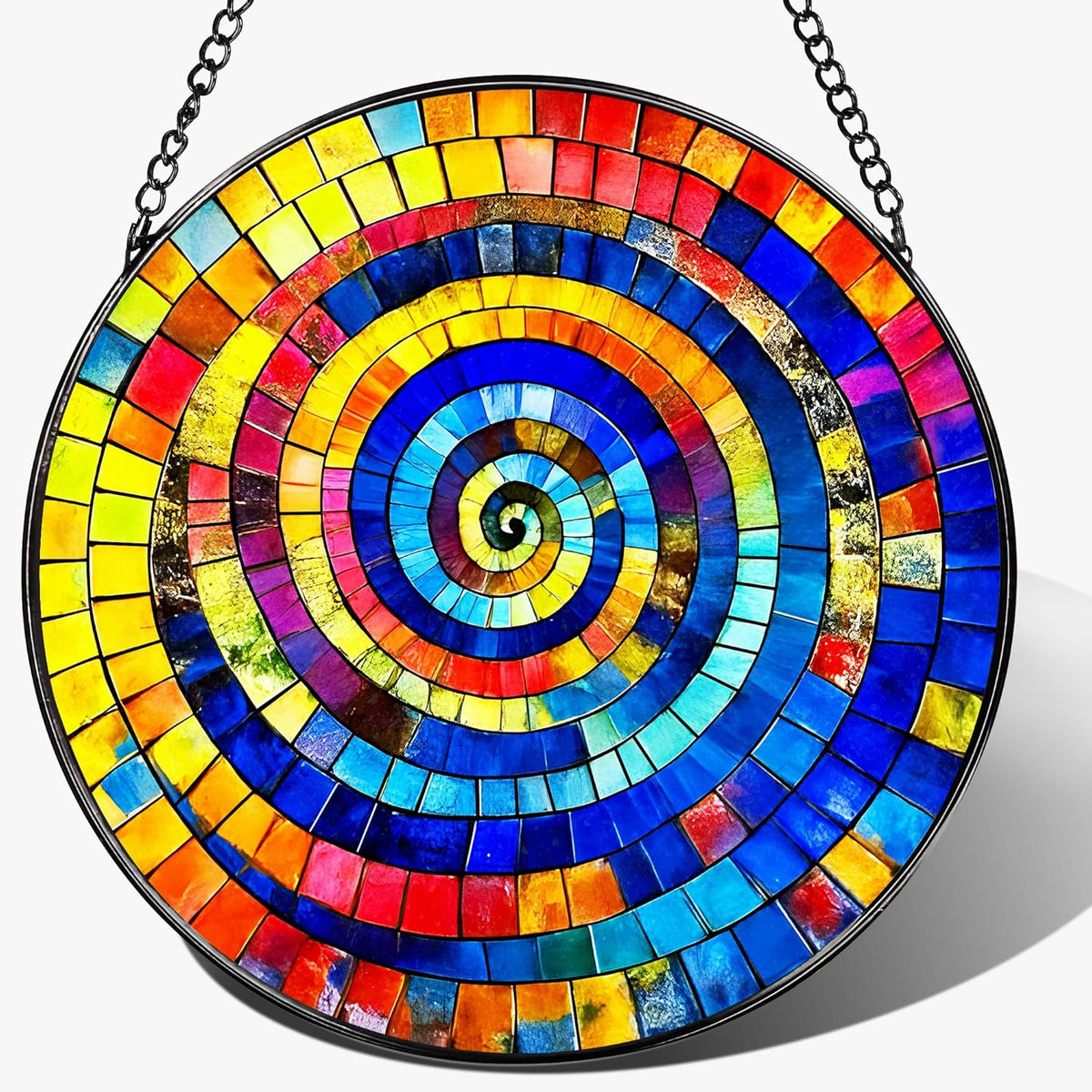 Stained Glass Window Hanging, Pauyadu 8 Inch Rainbow Spiral Stained Glass Suncatcher, Suncatchers