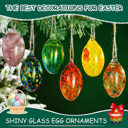 6PCS Hand Blown Glass Egg Ornaments Colorful Hanging Ornament Balls Gazing Ball Friendship Ball