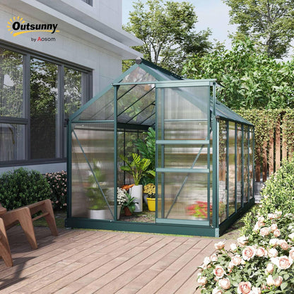 Outsunny 6' x 10' Greenhouse for Outdoors, Polycarbonate Greenhouse with Rain Gutter and Roof Vent