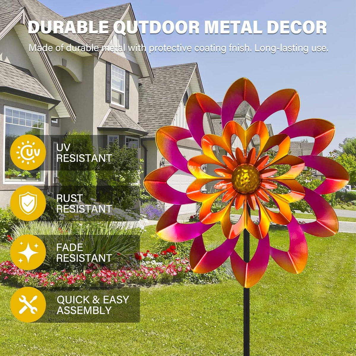45" Gerbera Wind Spinners for Yard and Garden, Golden Balls Kinetic Wind Spinner Outdoor Decor