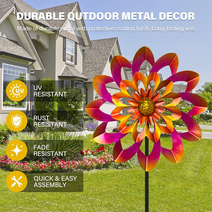 45" Gerbera Wind Spinners for Yard and Garden, Golden Balls Kinetic Wind Spinner Outdoor Decor