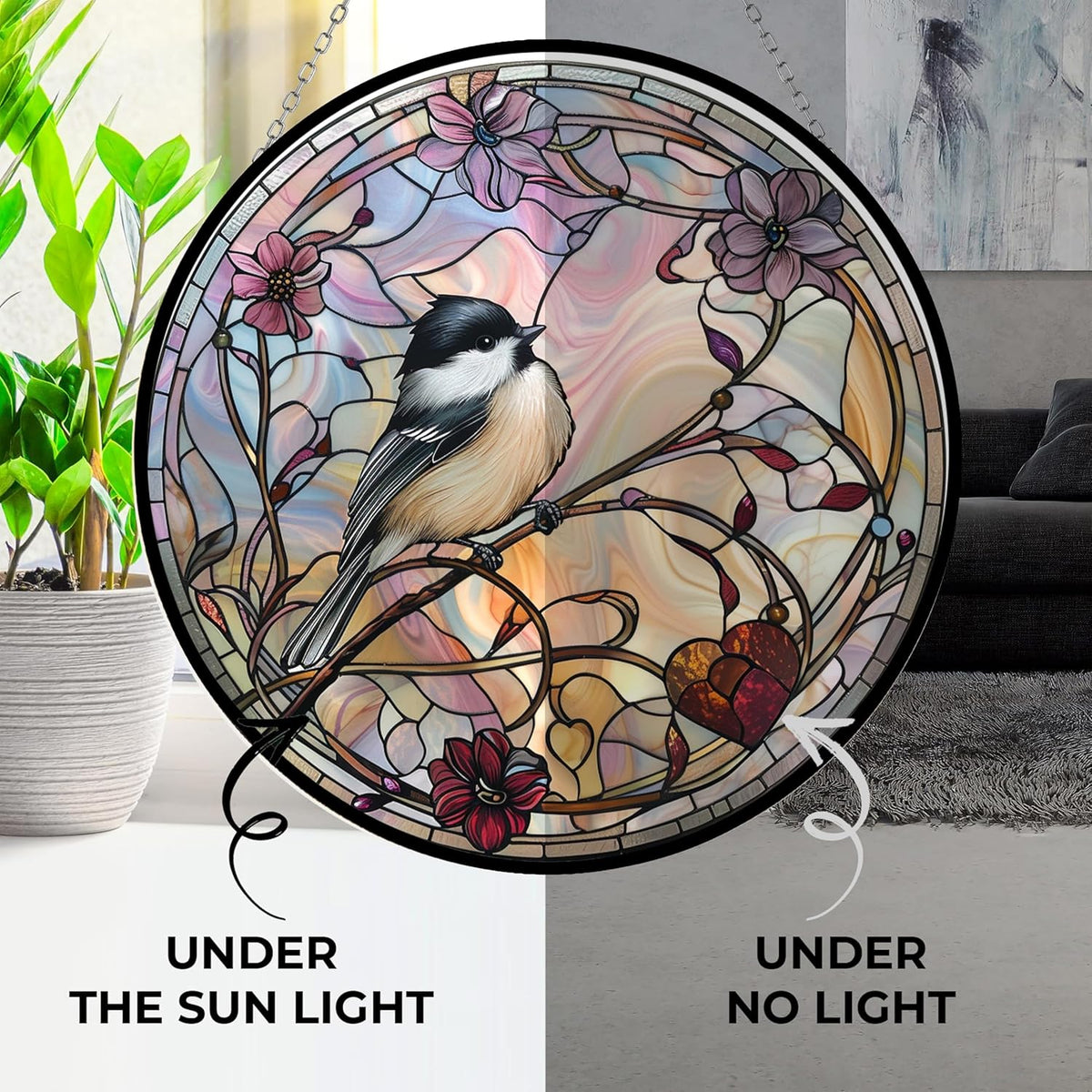 Easter Chickadee Stained Glass Suncatcher by Clare Donovan Window Hanging, Gothic Dragon Christmas