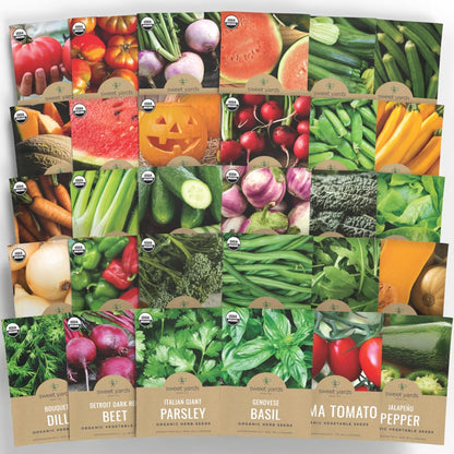 Organic Seeds Gardener Variety Pack - 30 Individual Packs - 2025 Season - Arugula, Basil, Winter