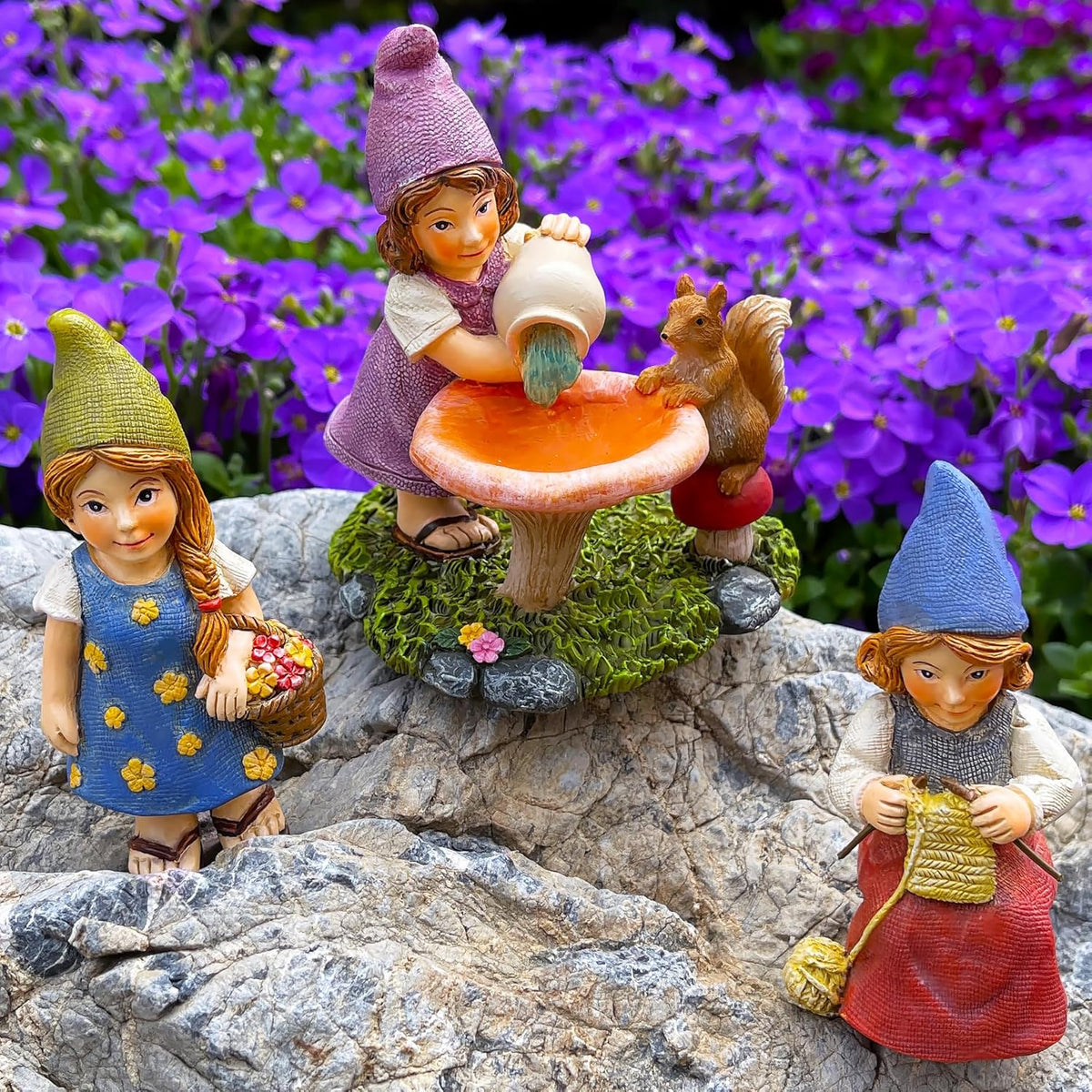 Mood Lab Miniature Garden Gnomes - Lady Gnomes Kit of 3 pcs - Figurines & Accessories Set - Outdoor