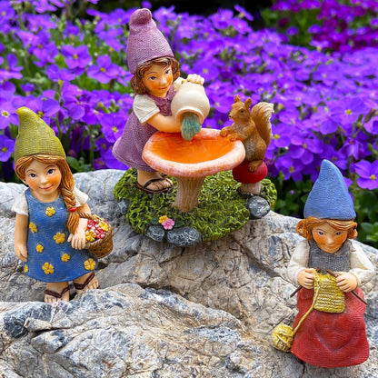 Mood Lab Miniature Garden Gnomes - Lady Gnomes Kit of 3 pcs - Figurines & Accessories Set - Outdoor