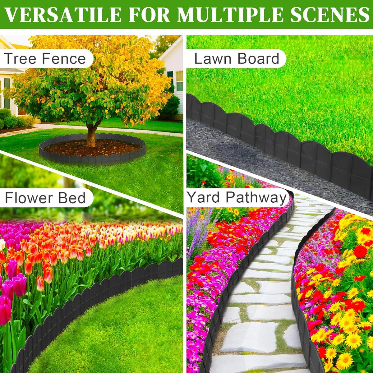 20Ft Black Garden Edging Border 6 Inch Tall Landscape Edging with 20Pcs 7.8in Height Garden Stakes