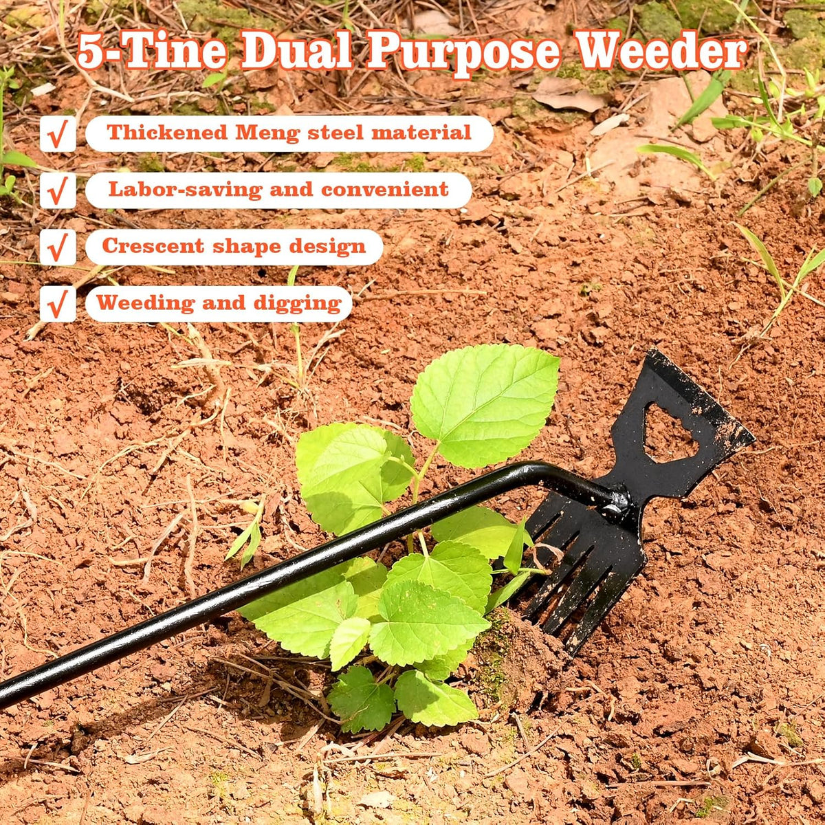 Weed Puller Tool Garden Weed Pulling Tool, 4-Tine Manganese Steel Weeder Tool - Black Coated Forged