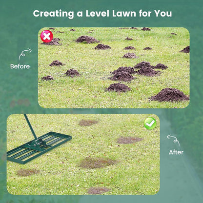 Goplus Lawn Leveling Rake, 42" x 10" Heavy Duty Level Lawn Tool w/ Ergonomic Handle for Soil