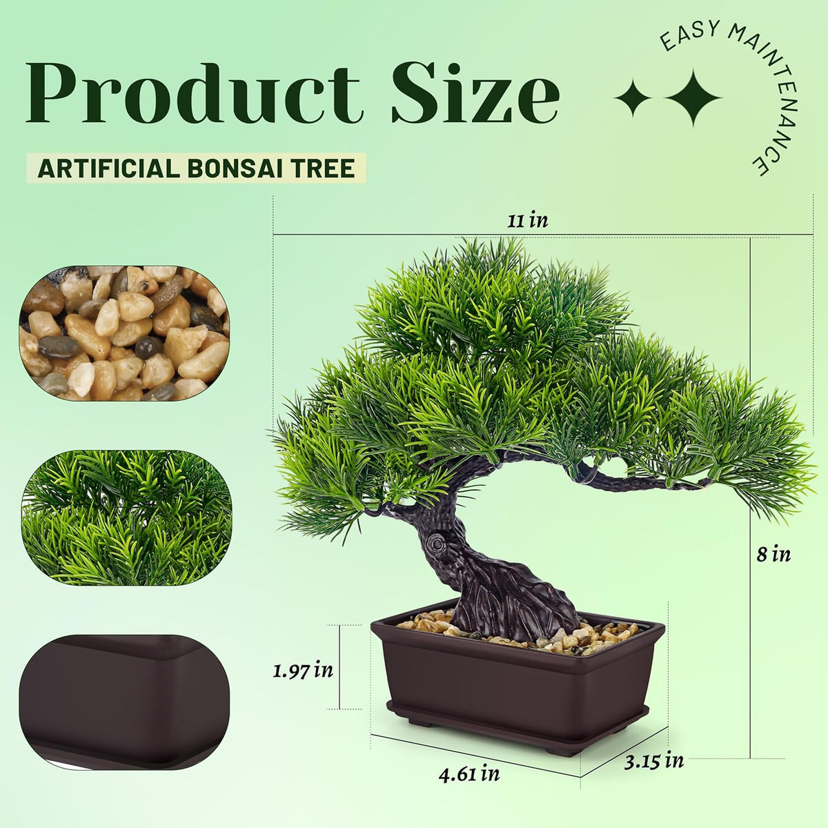 Der Rose 8'' Artificial Bonsai Tree Small Fake Potted Plants for Zen Japanese Home Office Desk