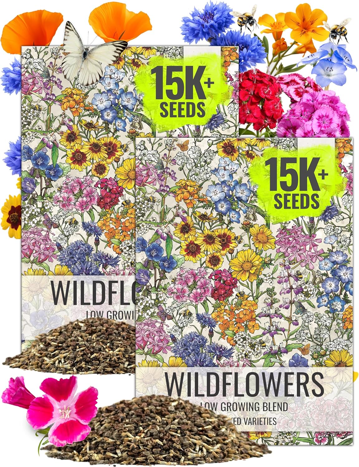 Seed Needs Low Growing Wildflower Flower Seeds for Planting | 2 Packs (1 Ounce Each) Mixture/Blend