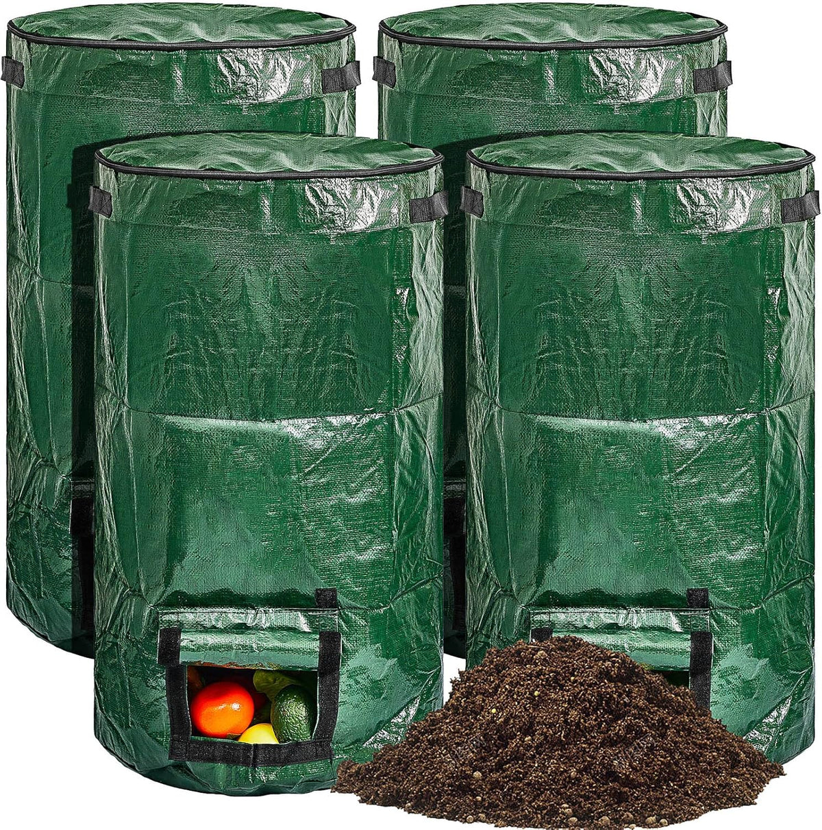 Ctosree 4 Pieces Compost Bin Bags Large 34 Gallon Reusable Yard Waste Lawn Bags Heavy Duty Garden