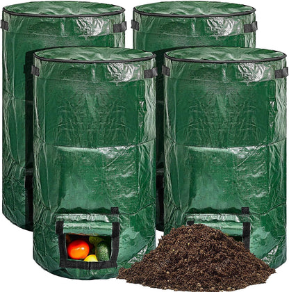 Ctosree 4 Pieces Compost Bin Bags Large 34 Gallon Reusable Yard Waste Lawn Bags Heavy Duty Garden