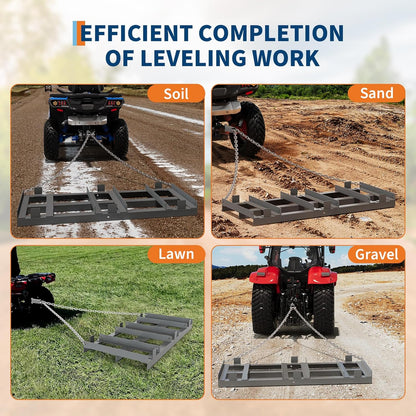 4FT Drag Harrow for ATV, Tractor & UTV, Heavy Duty Tow Behind Driveway Grader with 6FT Chain Link