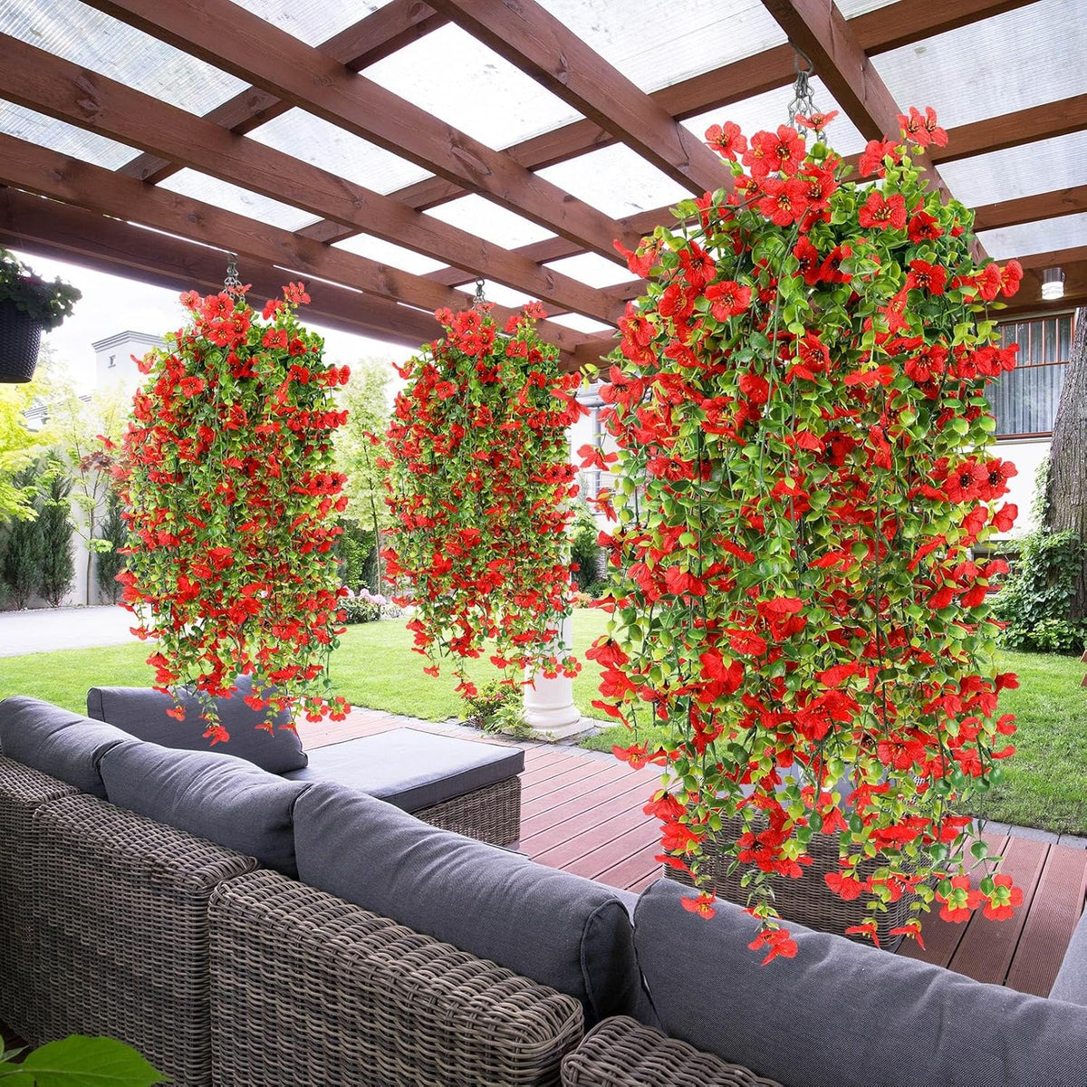 6 Pcs Artificial Fall Hanging Flowers Outdoor Silk Mum Plants Autumn Decor Faux Violet with