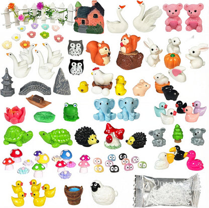 Mini Fairy Garden Accessories 103 PCS Mini Resin Animals for Terrarium Decor Bulk Miniature Garden