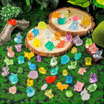 240 Pcs Luminous Mini Resin Animals 30 Styles Miniatures Animal Figurines Glow in the Dark Tiny