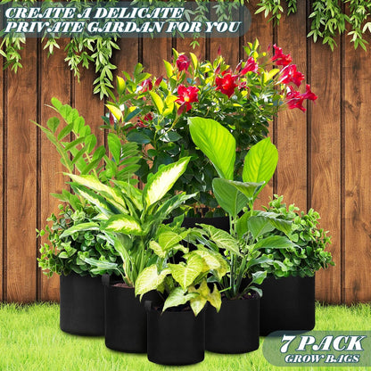 Hoolerry 7 Pack Black Plant Grow Bags Thickened Non Woven Grow Bags in 4 Sizes 10, 7, 5 and 3