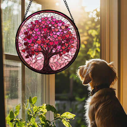 Stained Glass Window Hanging - DASTOLL, Birthday Gifts for Women Men Mom Dad, Pink Love Tree