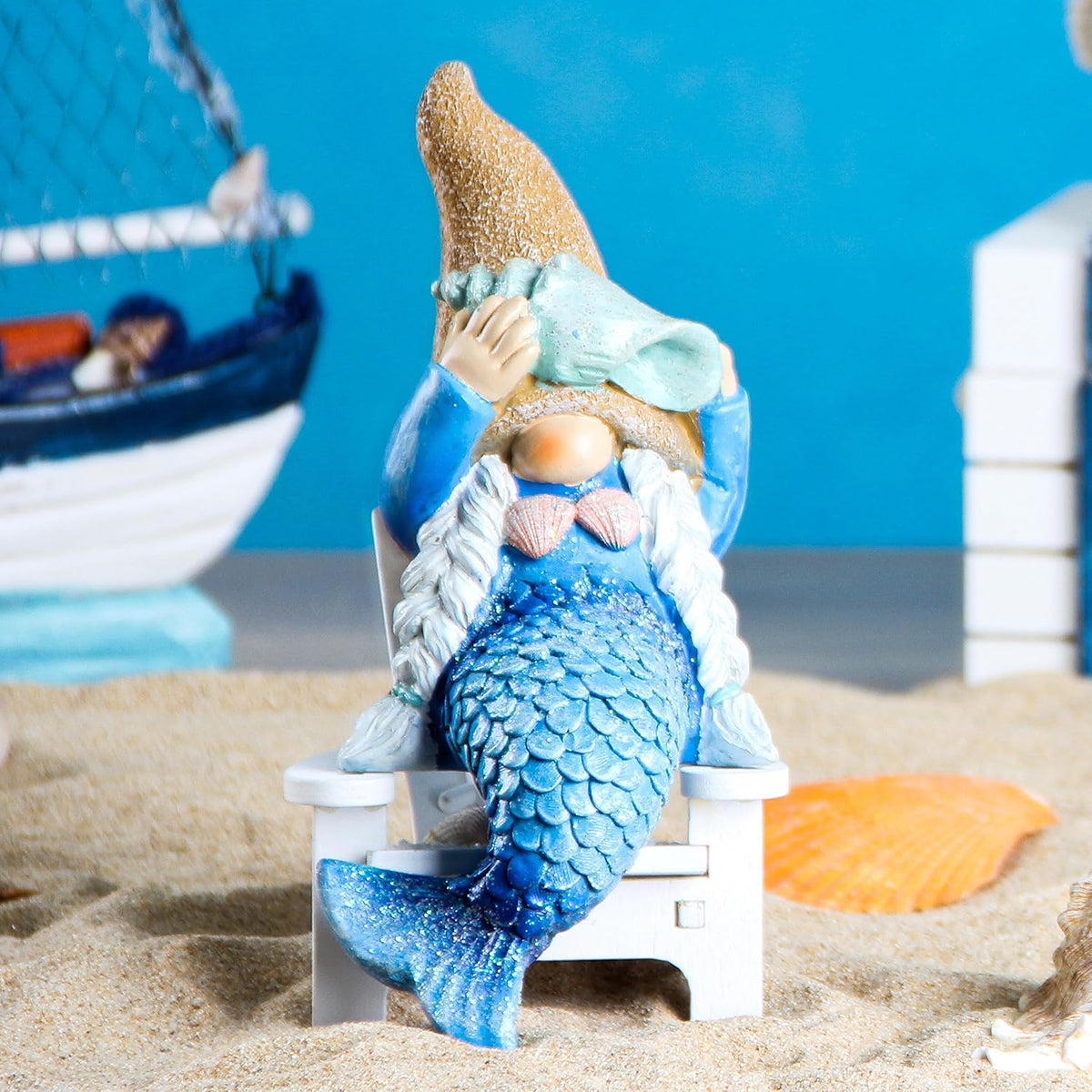 Leekung Mermaid gnome Statue Garden Decor,Beach Gnomes Figurine for Outdoor Indoor Patio Lawn Yard