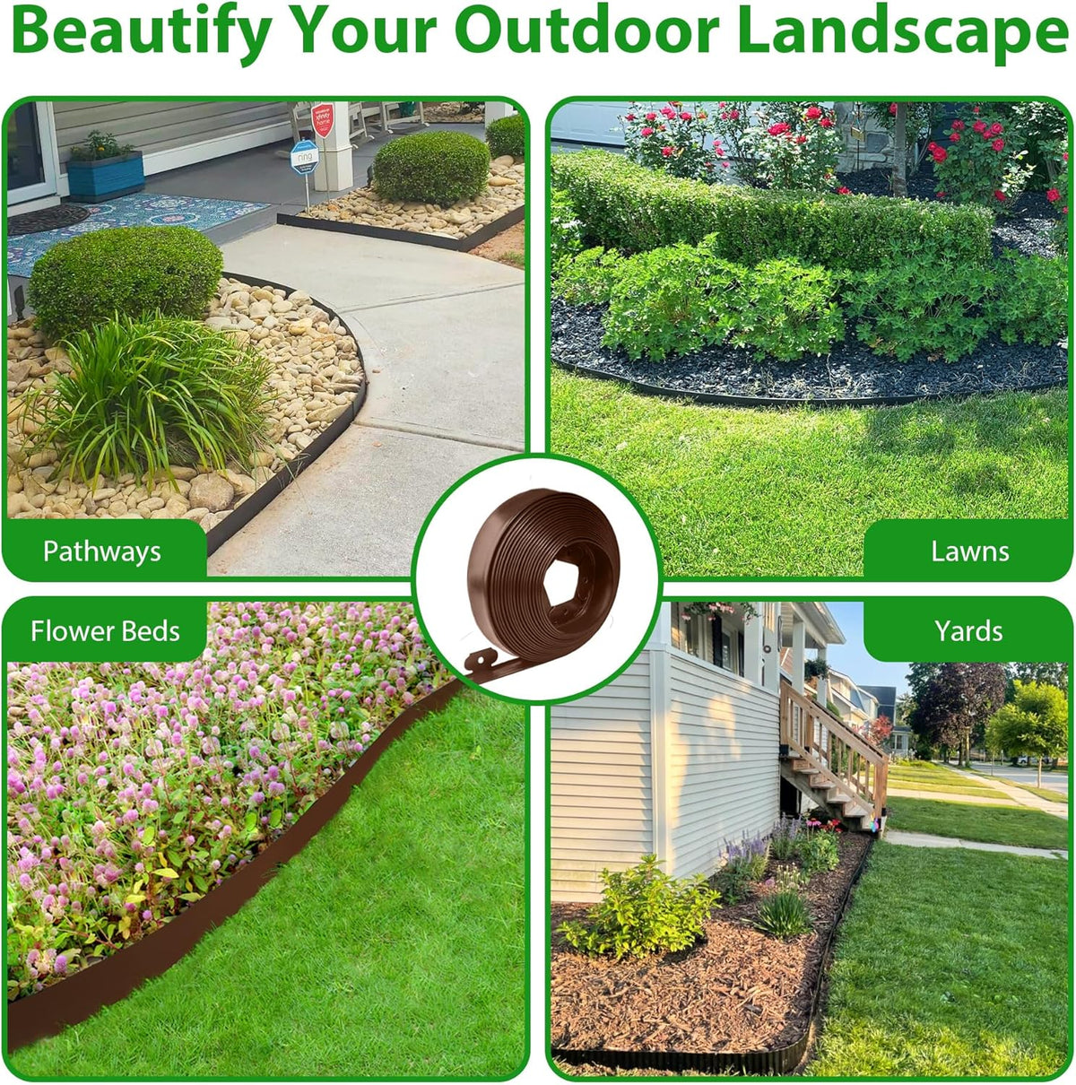 Landscape Edging Border 33 FT 4 Inch Tall with 60 Spikes, Plastic Edging for Landscaping, Garden
