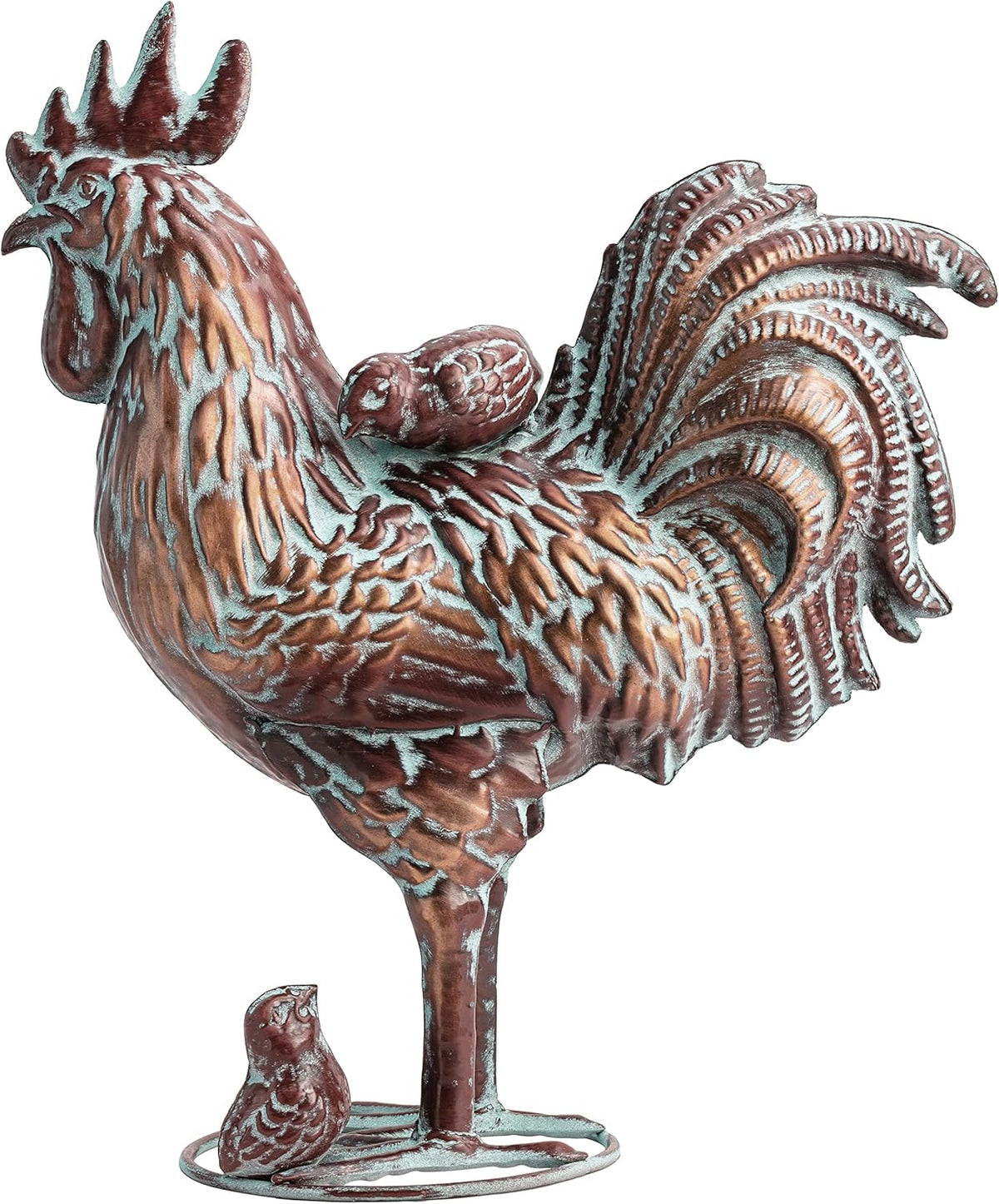 Metal Rooster w/ Chicks Statue Garden Yard Decor,15.7"L x 18.8"H Metal Chickens Yard Art, Vintage