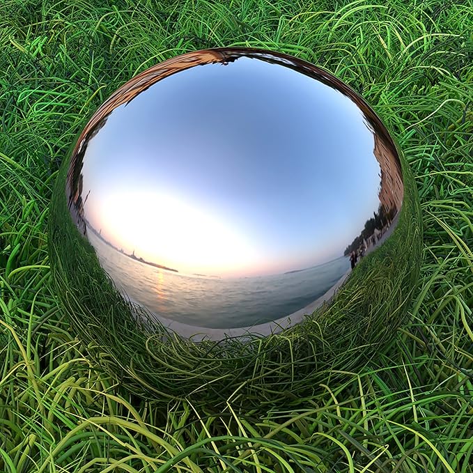 Lulu Decor, Size 12 Silver Stainless Steel Gazing Mirror Ball, Smooth Reflective Shiny Garden