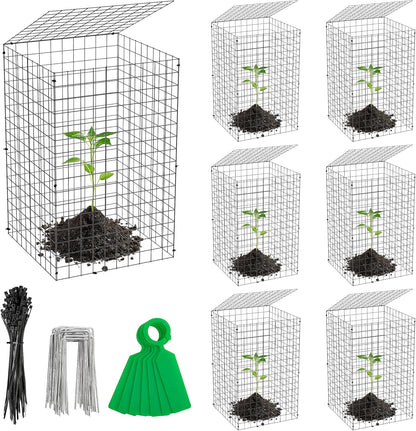 Adnee 7 Pack Wire Plant Protector with Cover-20x12x12 Inch Detachable Square Wire Cages to Prevent