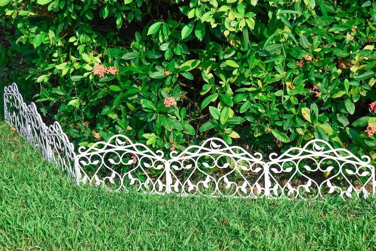 Evelyne Decorative Garden Border Edging: Faux Wrought Iron Leaf & Bird Design