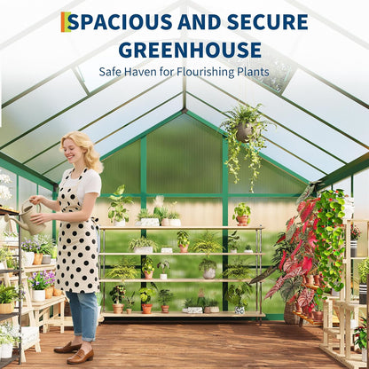 6x10 FT Greenhouse for Outdoors, Polycarbonate Flower Greenhouse with Roof Vent, Push-Pull Lockable