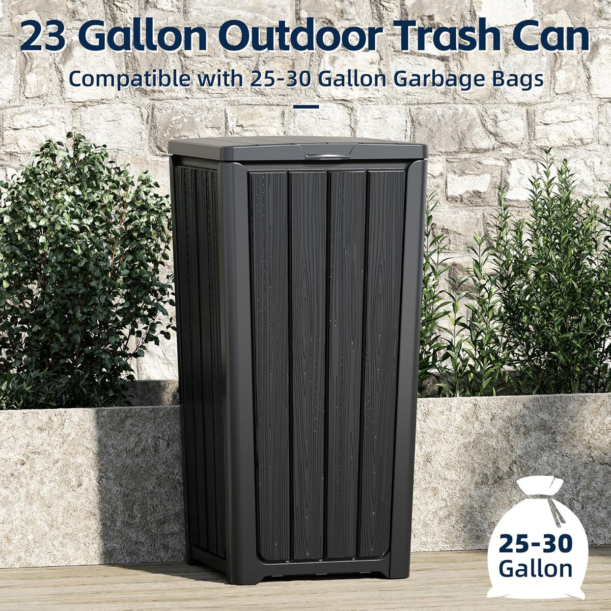 23 Gallon Outdoor Trash Can Waterproof Resin Garbage Can with Lid Outside Trash Bin for Porch