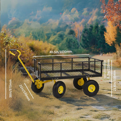 Finnhomy Heavy Duty 1000 Lbs Capacity Mesh Steel Garden Cart, Pullable Garden Wagons Carts on