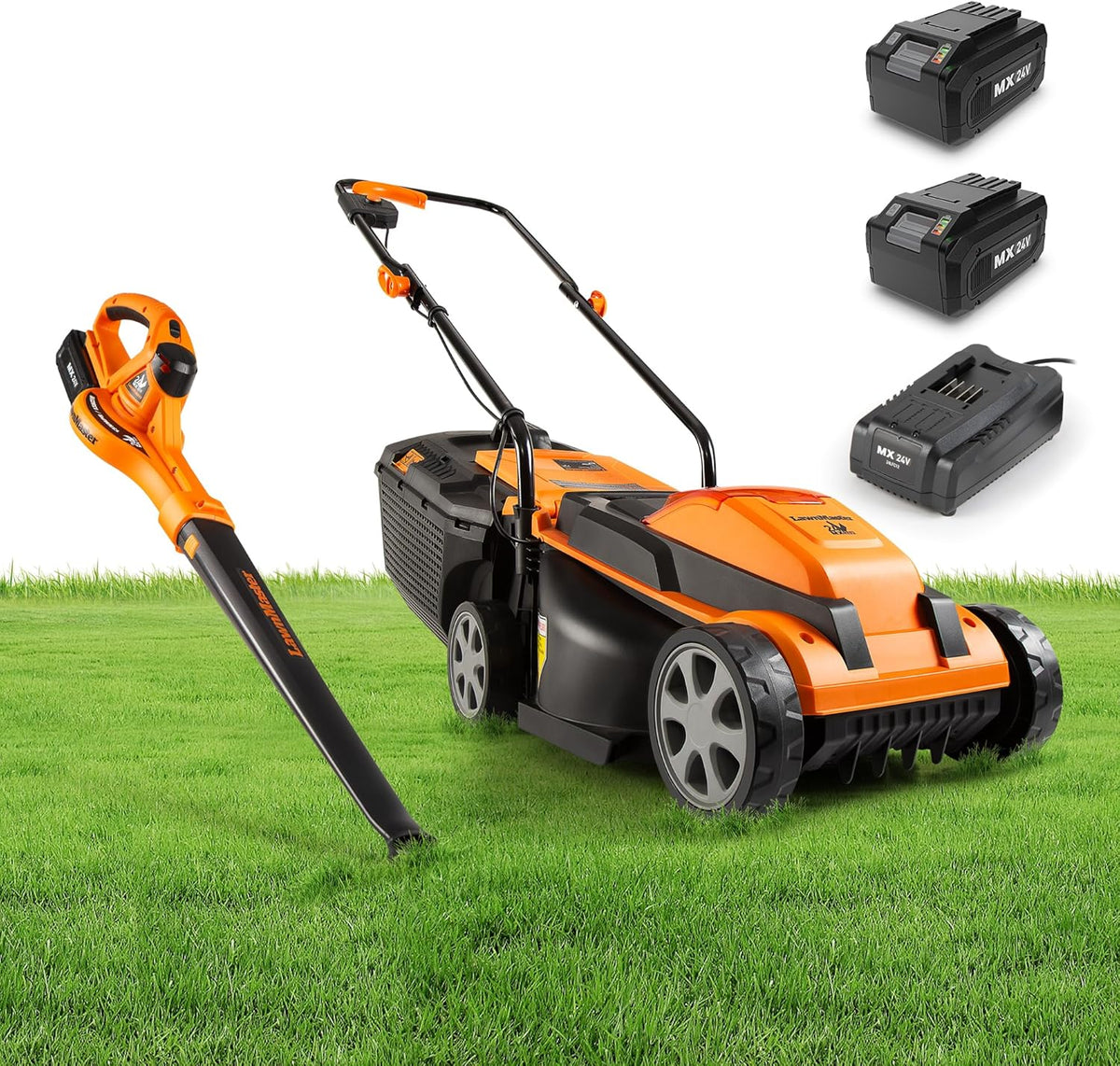 LawnMaster 24VMWBL 24V Max 13-inch Cordless Lawn Mower and Cordless Leaf Blower Combo with 2x4.0Ah