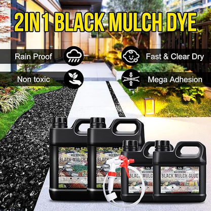 Mulch Glue - 1 Gallon / 128oz Black Color Mulch Dye & Landscape Adhesive with Applicator for