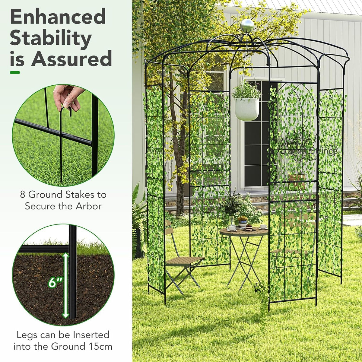 Happygrill Birdcage Shape Garden Arbor, 9.4 x 6.8FT Heavy Duty Gazebo with Hanging Hook for