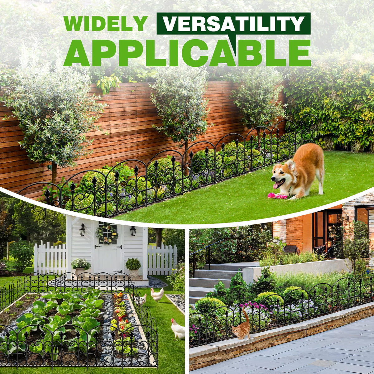 QIAOKAIYAN 24in(H) x 10.83ft(L) Decorative Garden Fence - Tall Garden Fence Animal Barrier 10 Pack