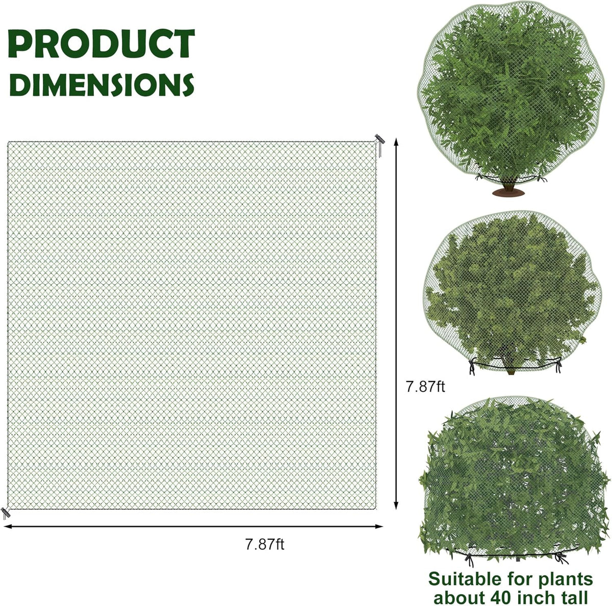 codree 3 Pcs Deer Netting for Shrubs- 7.8 x 7.8 Ft Deer Plant Netting Cover- Reusable Garden Plants